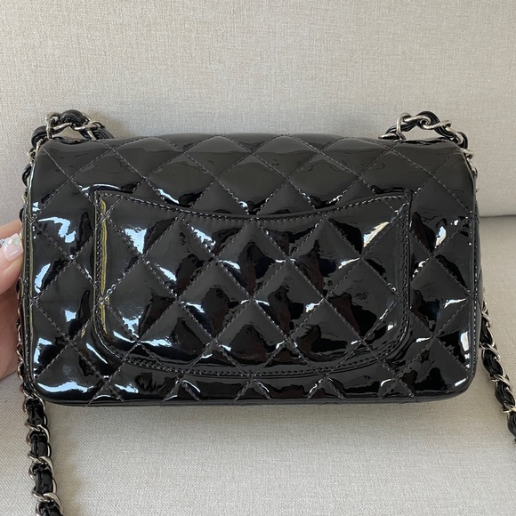 Chanel Black Mini Rectangular Patent Classic Flap Bag - Great Condition - Picture 4 of 11